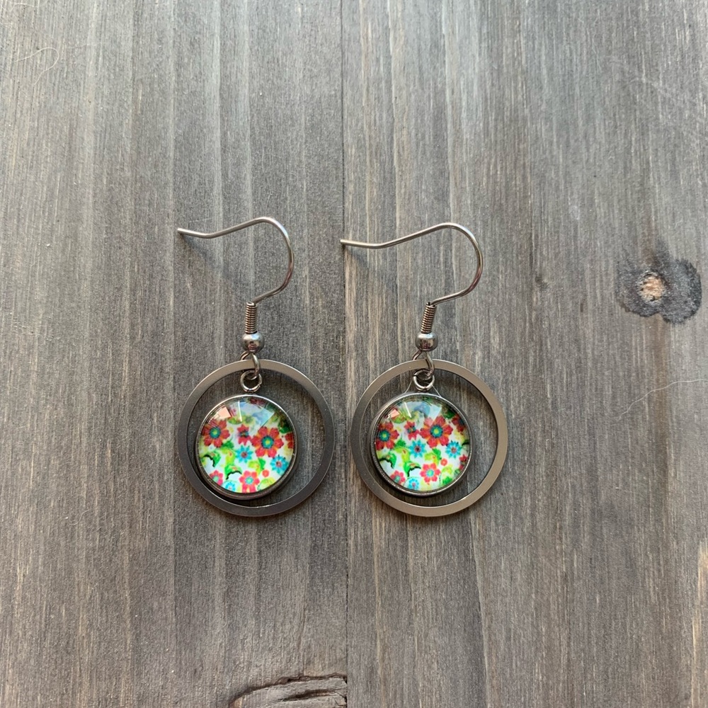 3/$20-Floral Circle Drop Earrings